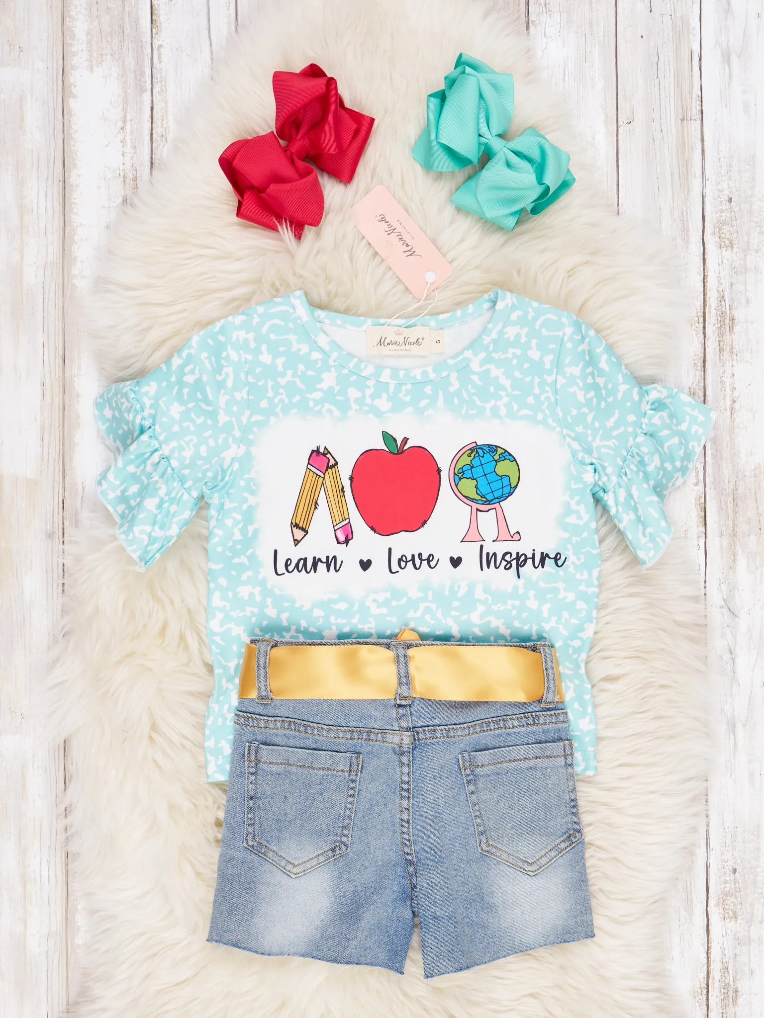 "Learn, Love, Inspire" Ruffle Denim Outfit