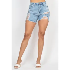 Ripped Five-pocket Mini Denim Shorts