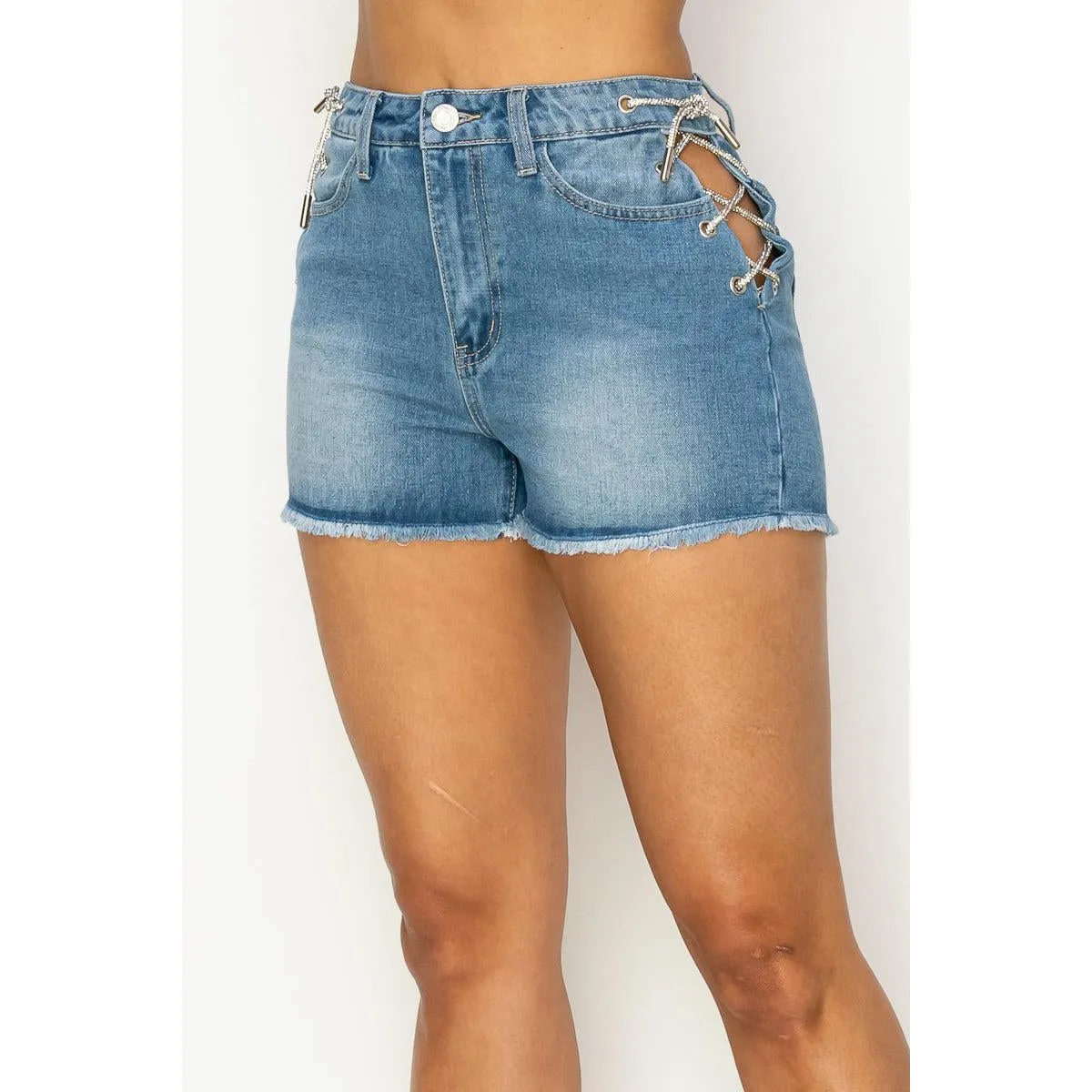 Side Lace-up Detailed Denim Shorts