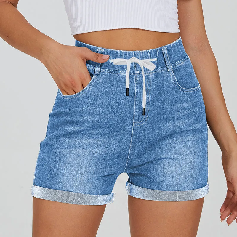 Stretchy Denim Drawstring Shorts