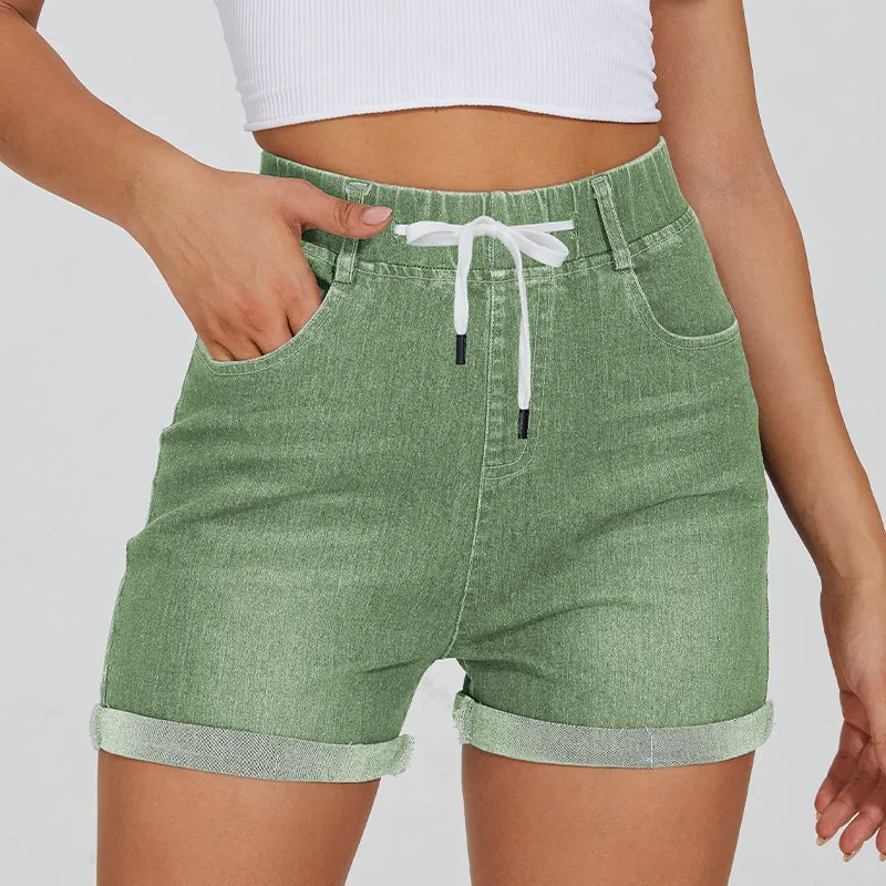 Stretchy Denim Drawstring Shorts