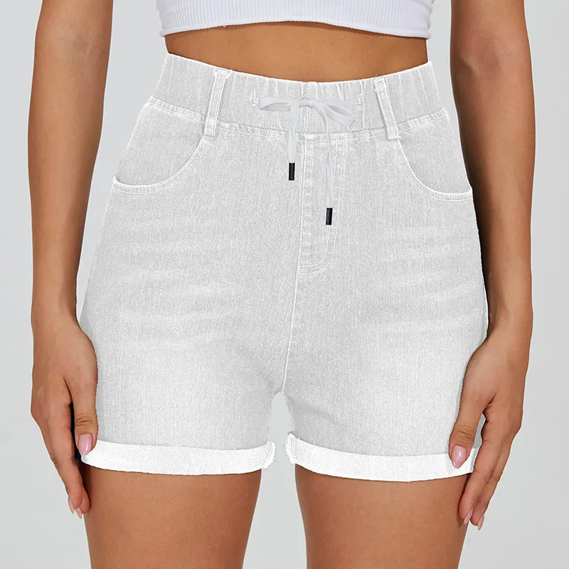 Stretchy Denim Drawstring Shorts