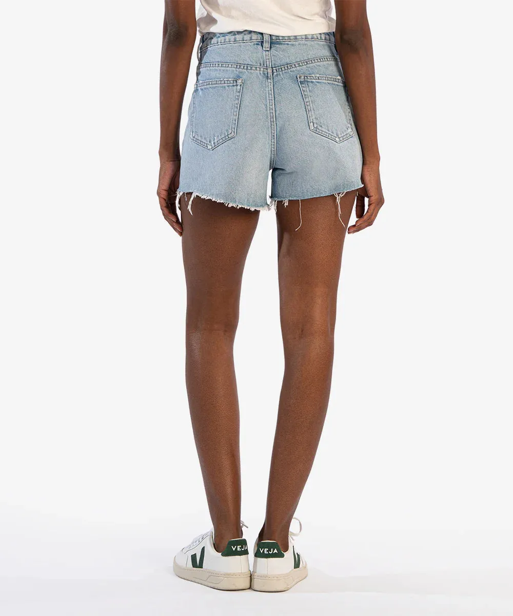 The Jane High Rise Distressed Long Denim Short - Noteworthy Wash