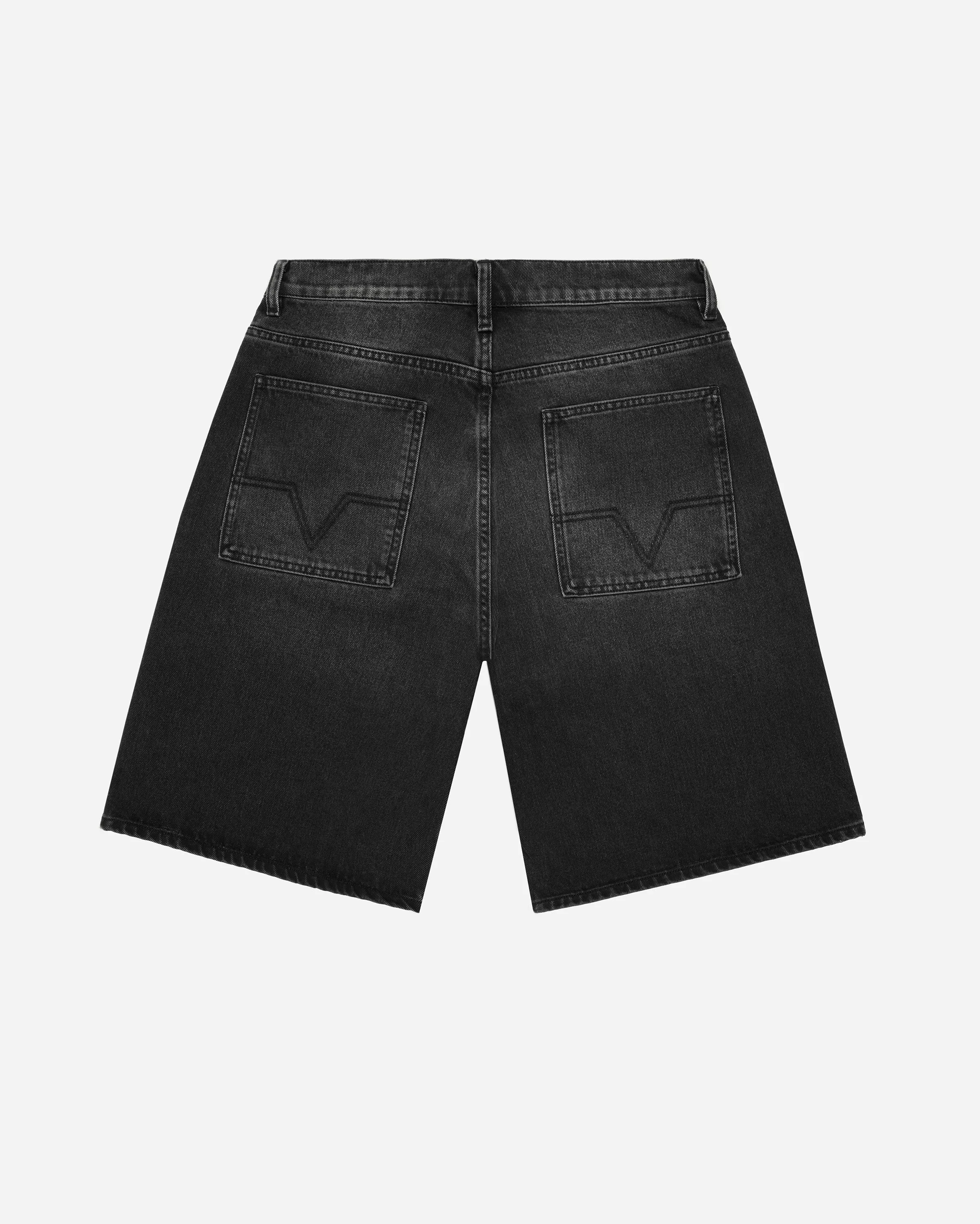 Washed Black Wide Leg Denim Shorts