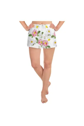 White Floral Flurry Women's Athletic Short Shorts