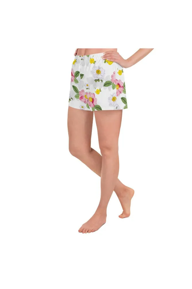 White Floral Flurry Women's Athletic Short Shorts