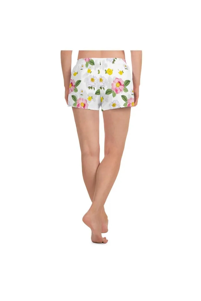 White Floral Flurry Women's Athletic Short Shorts