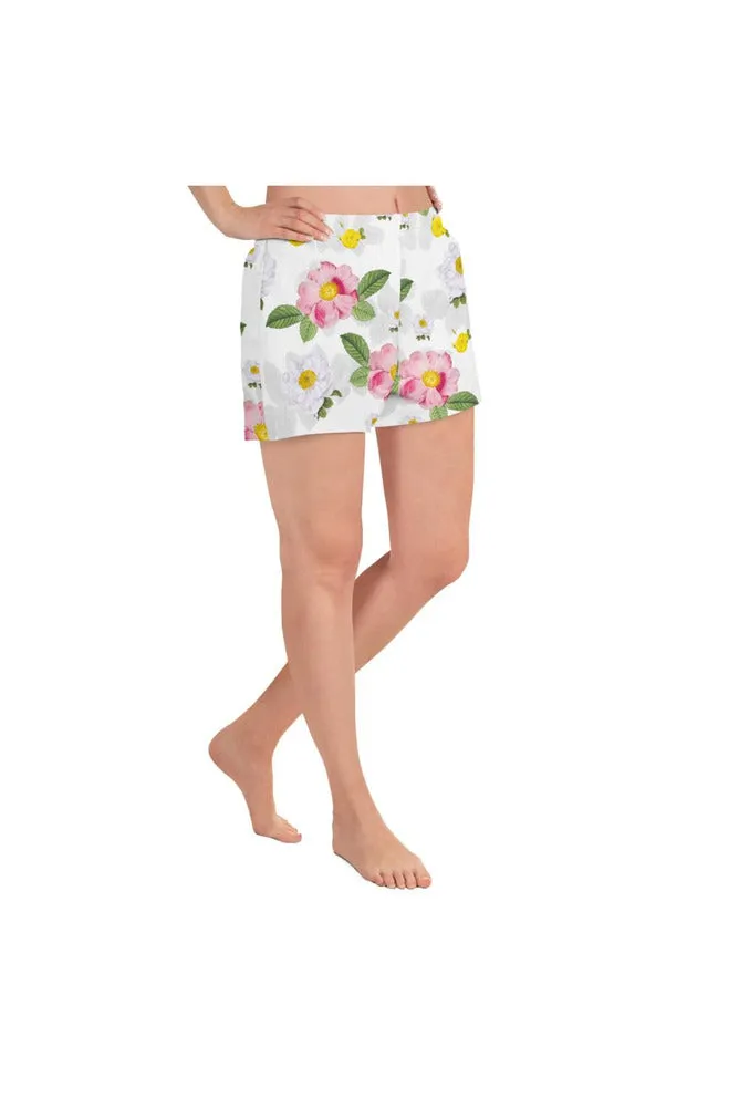 White Floral Flurry Women's Athletic Short Shorts