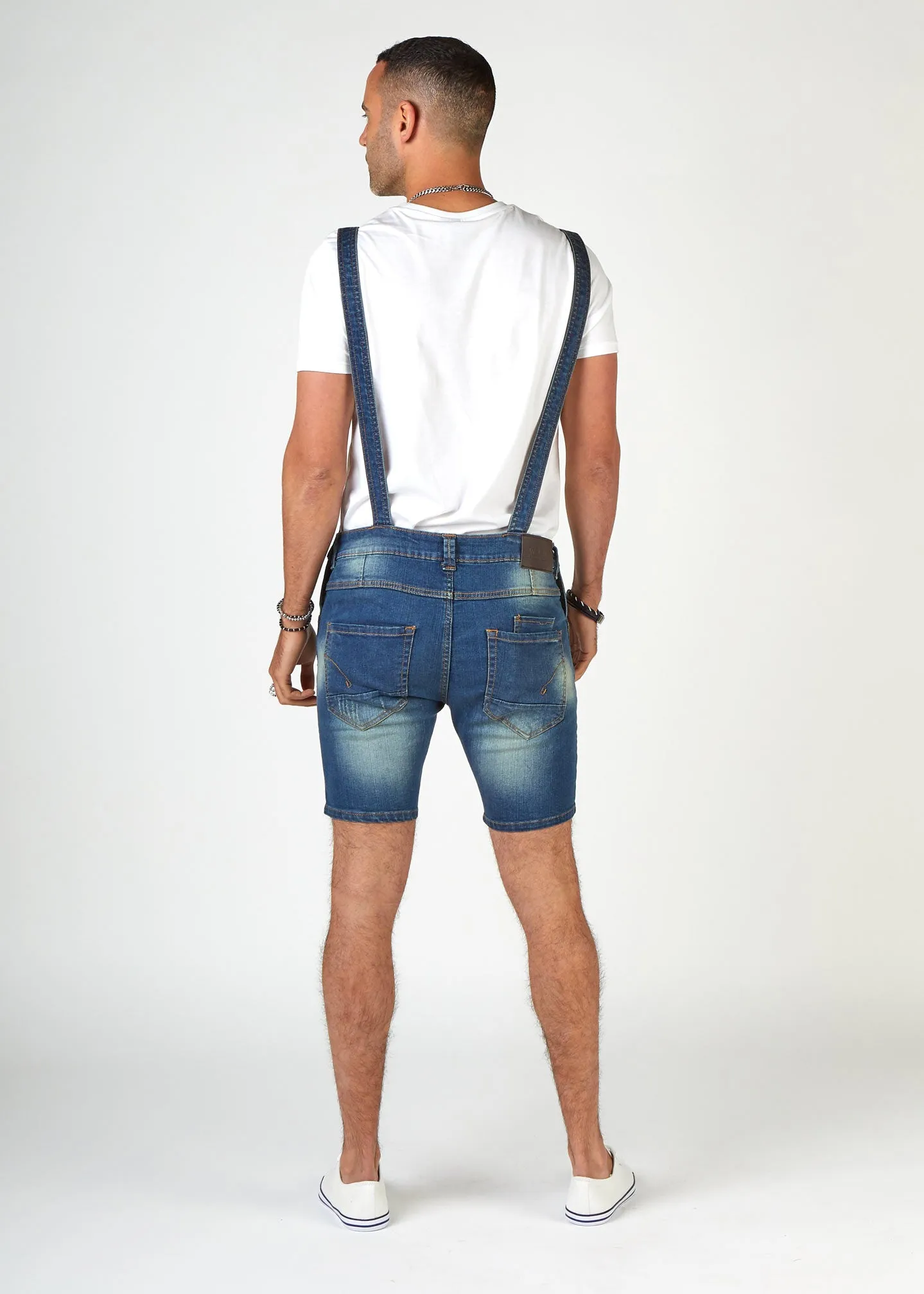 WHITEFIELD Mens Super Skinny Denim Dungaree Shorts